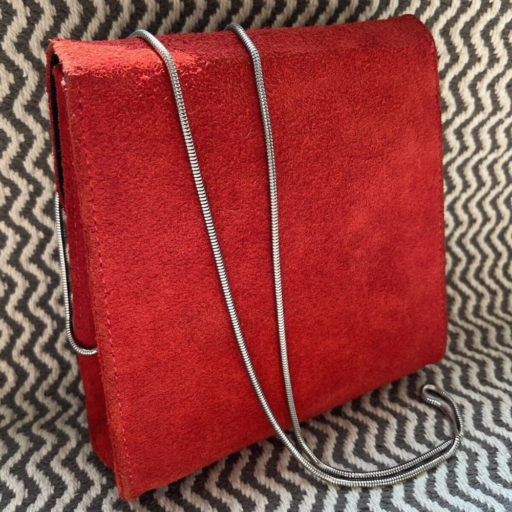 Women’s Purse Red Suede Brandy Melville Silver Chain Strap Handbag Crossbody